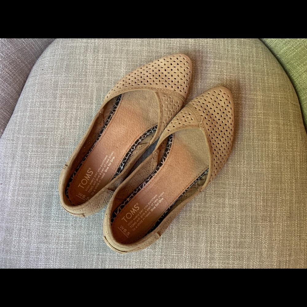 TOMS Taupe Suede Perforated Women's Jutti Flats